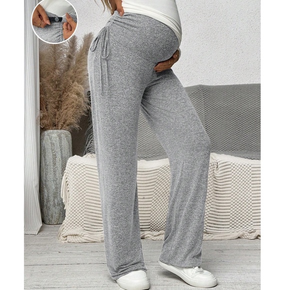 Maternity Light Grey Stretchy Wide Waist Wide leg Lounge Pants - Picture 1 of 11